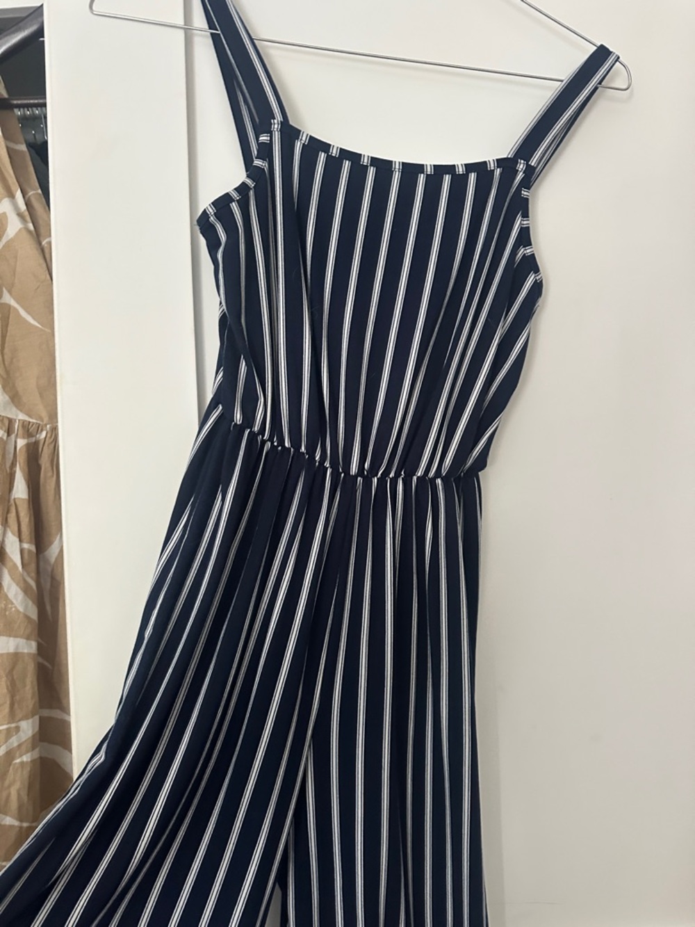 Navy & White Striped Jumpsuit
